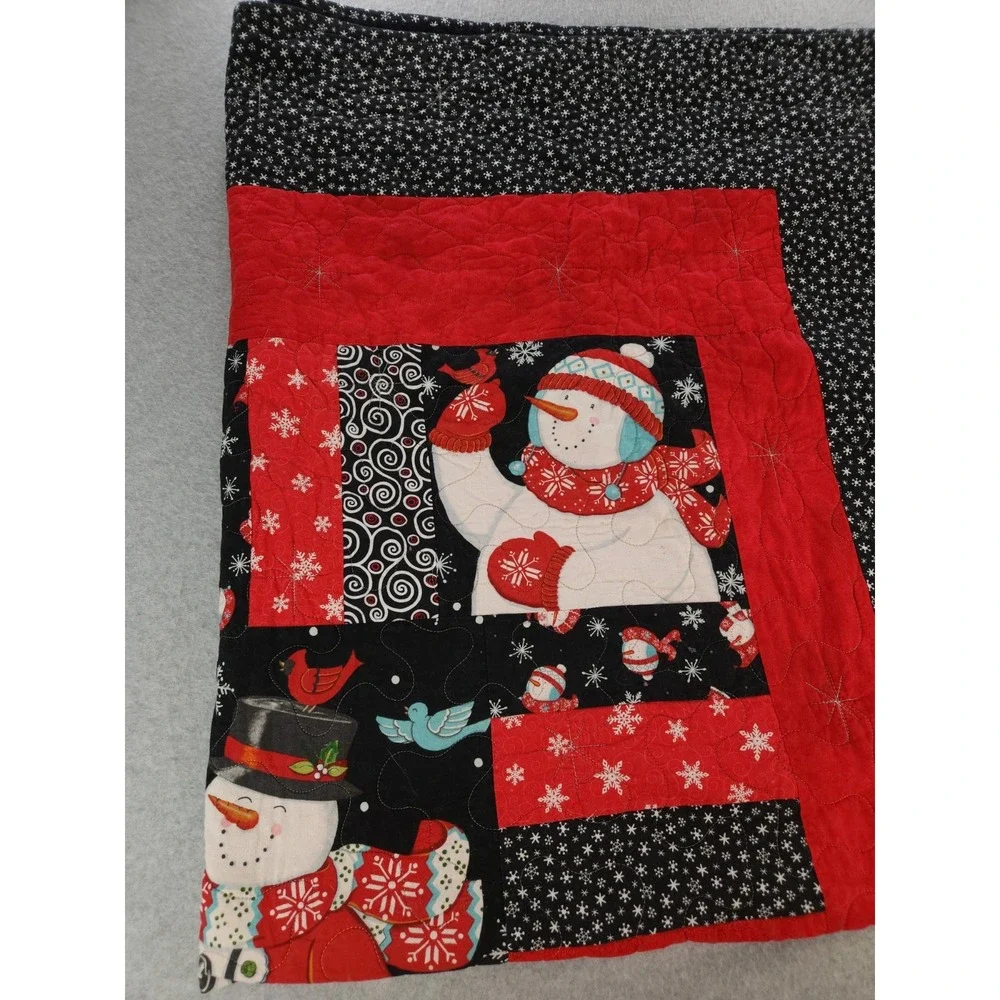 Vintage Christmas Snowman Holiday Cotton Patchwork Quilted Throw Blanket‎  50x60